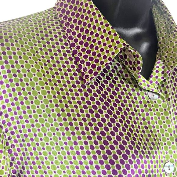 VTG HARVE BERNARD 90s Y2K SATIN BLOUSE BUTTON UP PURPLE GREEN RETRO STRIPE S M - Picture 3 of 4